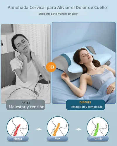 Vista 2 de Almohada cervical cervical para aliviar el dolor, almohada ergonómica para dormir de lado para apoyar el cuello, almohadas ortopédicas de espuma