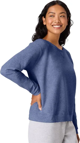 Vista 2 de Hanes Sudadera de cuello redondo para mujer, sudadera de forro polar Ecosmart con muesca en V, sudadera para mujer