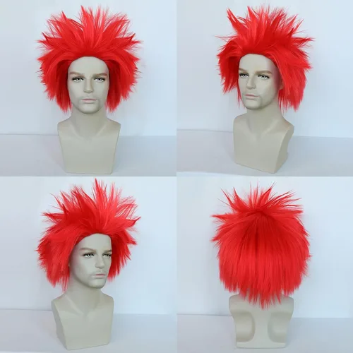 Vista 5 de ANOGOL Peluca roja loca para hombres y mujeres, pelucas de anime rojas Rojo