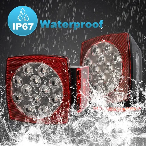 Vista 6 de Partsam Kit de luces traseras LED cuadradas impermeables de 12 V, lente transparente, color rojo, parada de freno, señal de giro, luces