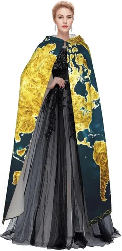Vista 3 de Mapa del Mundo - Túnica con capucha para Halloween disfraz de cosplay aterrador bata de Capeman con capucha para mujer Negro