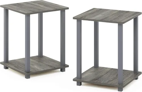 Vista 5 de Furinno Jaya - Soporte de entretenimiento grande para TV de hasta 55 pulgadas, roble francés gris/negro, juego de 2 mesas auxiliares, roble francés