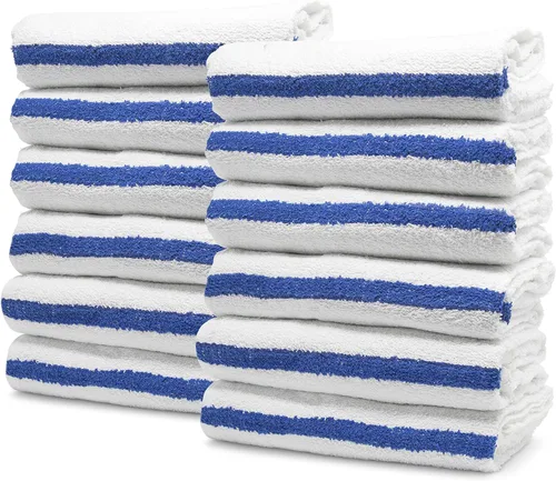 Vista 10 de Pacific Linens Juego de toallas de baño finas y ligeras de uso comercial, 22 x 44 pulgadas, 100% algodón, de alta absorción, secado rápido Rayas