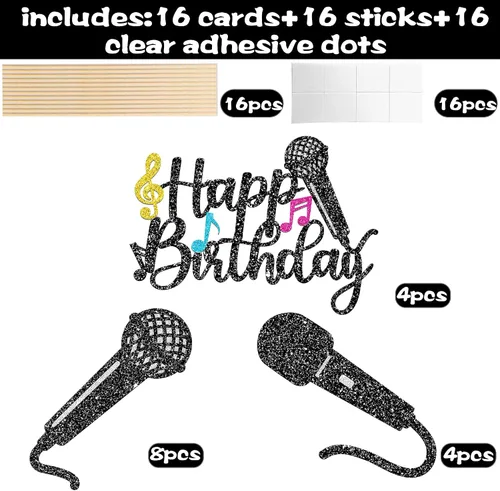 Vista 3 de Palitos de centro de mesa de micrófono con purpurina para decoración de mesa de fiesta, 16 piezas de música KTV, centros de mesa para cumpleaños