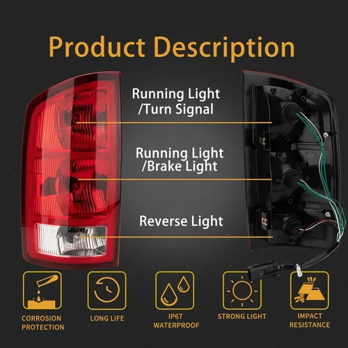 Vista 2 de Ensamble de luz trasera MiKaFex compatible con Dodge Ram 1500 2002-2006 2003-2006 Dodge Ram 2500 3500 Pickup luces traseras del lado del conductor