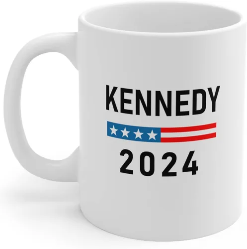 Vista 2 de Brian Bula Kennedy 2024 - Taza de café de doble cara con texto en inglés "Drink to President RFK Jr. 2024