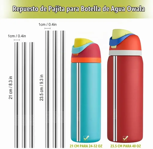 Vista 2 de 6 popotes de metal de repuesto compatibles con Owala FreeSip de 24 onzas, 32 onzas y 40 onzas, popotes de acero inoxidable para accesorios Owala