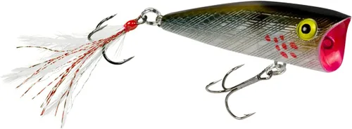 Vista 3 de Rebel Señuelo de pesca Pop-R con plumas Topwater Popper Plateado negro