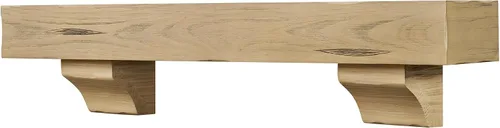 Vista 2 de MANTELSDIRECT Breckenridge - Estante de chimenea de 48 pulgadas con ménsulas - Estante rústico flotante para chimenea - Rubio - Estante de madera