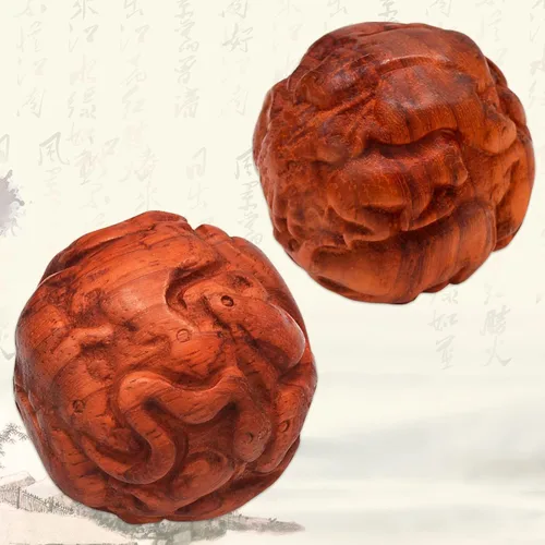 Vista 6 de Bola Baoding de 1.6 pulgadas tallada a mano Pixiu Zodiac Herramienta de ejercicio de mano de madera (zodiaco chino (madera de pera amarilla), 1.9 x