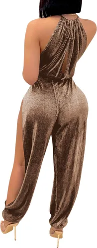 Vista 2 de PORRCEY Monos sexy y elegantes de terciopelo para mujer, para fiesta, club, noche, bodycon casual