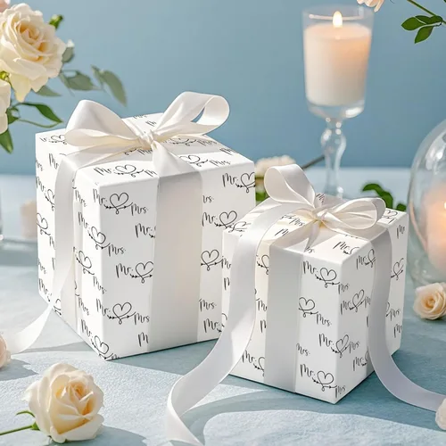 Vista 5 de RUSPEPA - Rollo de papel para envolver regalos de boda, mini rollo, diseño en blanco y negro de Sr. y Sra. con patrón de corazón y flecha, papel