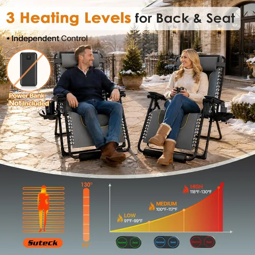 Vista 3 de Suteck Heated Zero Gravity Chair, 400LBS 30.3" Padded Antigravity Chairs Fossil Gray