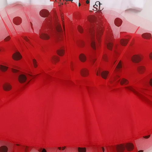 Vista 6 de Traje de bebé para niñas del primer segundo cumpleaños, vestido de mariquita de ratón, diadema con lunares y falda tutú con una sesión de fotos