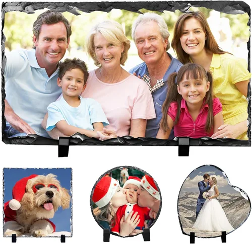 Vista 8 de Marco de piedra personalizado para fotos personalizadas, marcos de placa de pizarra de roca, regalos personalizados para bodas, familiares, mascotas