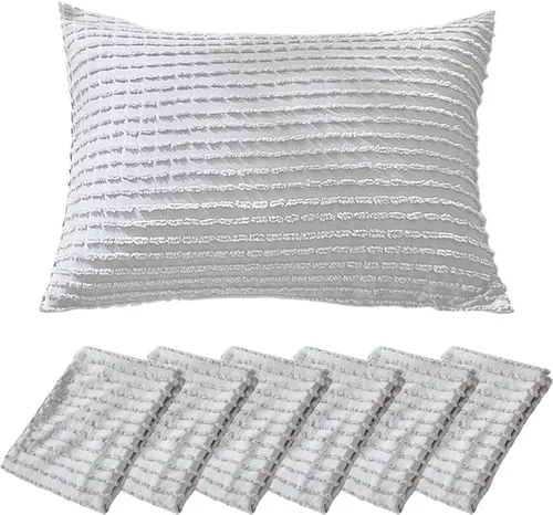 Vista 26 de WARMDERN - Fundas de almohada beige tamaño queen, fundas de almohada estándar, juego de 6 fundas de almohada de microfibra suave, textura boho