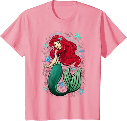 Vista 19 de Disney The Little Mermaid - Camiseta con notas musicales de Ariel, talla S Blanco