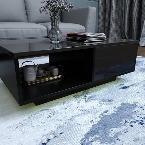 Vista 4 de COSVALVE Mesa de centro LED de alto brillo con cajón y luces LED de 16 colores, moderna mesa de centro para sala de estar con espacio de Negro