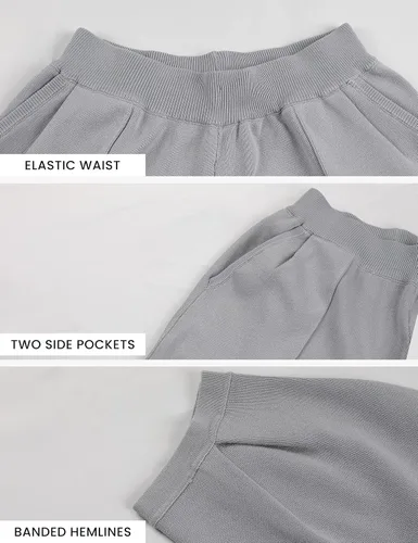 Vista 4 de Ailoqing Conjunto de 2 piezas para mujer, suéter de punto, pantalones de cintura alta, conjuntos de descanso