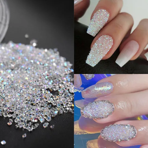 Vista 4 de Fcozpjk Pixie Cristales para uñas, 6 botellas, cuentas de micro caviar de 0.024-0.079 in Holographic Glass Balls Iridescent Gems Stones Tiny