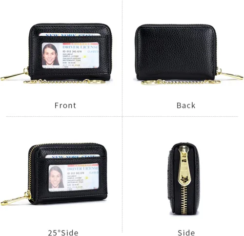 Vista 2 de Tapp Collections Tarjetero RFID para tarjetas de crédito, cartera pequeña de cuero con cremallera para tarjetas con ventana de identificación