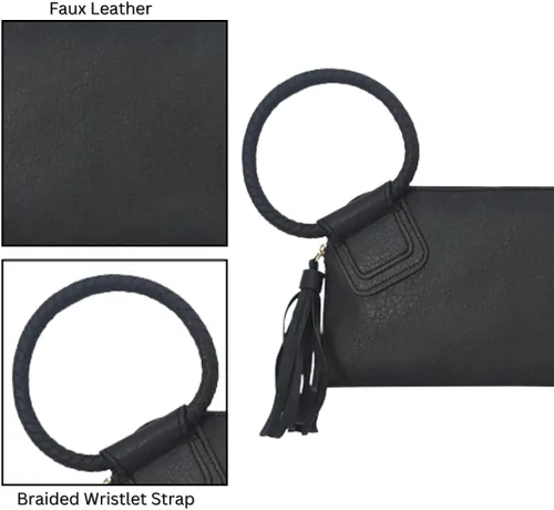 Vista 6 de NGIL Mini bolso de pulsera de piel sintética para mujer con borla de flecos, cartera de pulsera para mujer