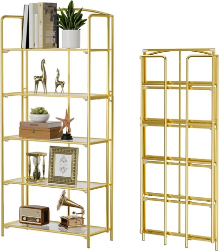 Vista 44 de Crofy - Estantería plegable sin montaje para sala de estar, estantería plegable de 2 niveles en color negro para oficina en casa, organizador