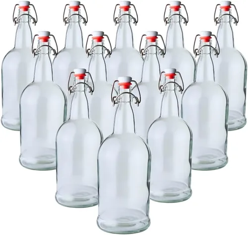 Vista 8 de FastRack Botellas de vidrio Swing Top de 33 onzas, paquete de 12, botellas de vidrio con tapa abatible ámbar con tapas herméticas, botellas