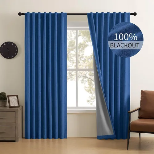 Vista 17 de CUCRAF Juego de 2 paneles de cortinas 100% opacas de lino de 84 pulgadas de largo, con pestaña trasera y bolsillo para barra para sala de estar