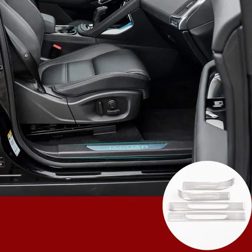 Vista 8 de 304 acero inoxidable interior umbral de la puerta Scuff Plate Guards Trim 4 unids para Jaguar E-PACE 2018 2019 Auto Accesorios (negro)