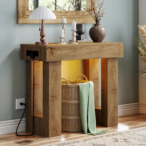 Vista 19 de Unikito Mesa de entrada de 32 pulgadas con enchufe y sensor de luz, mesa consola estrecha con almacenamiento detrás del sofá, mesa de entrada