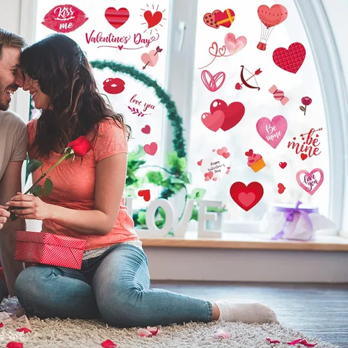 Vista 3 de 218 unidades de calcomanías para ventana de San Valentín, corazón de San Valentín, decoración de ventanas de vidrio, 9 hojas