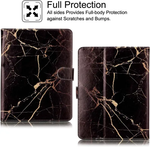 Vista 3 de NewShine - Funda universal de 7.0 pulgadas, diseño de mármol de flores de cuero sintético, plegable, con ranuras para tarjetas y bolsillo