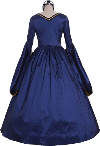 Vista 4 de Fortunehouse Vestido renacentista de la reina victoriana Elizabeth Tudor estilo Ana Bolena, vestido azul para cosplay
