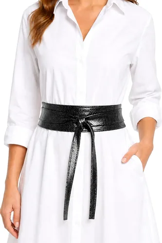 Vista 10 de Cinturón Obi de cuero para mujer, cintura ancha de 3 pulgadas, hecho a mano Beige