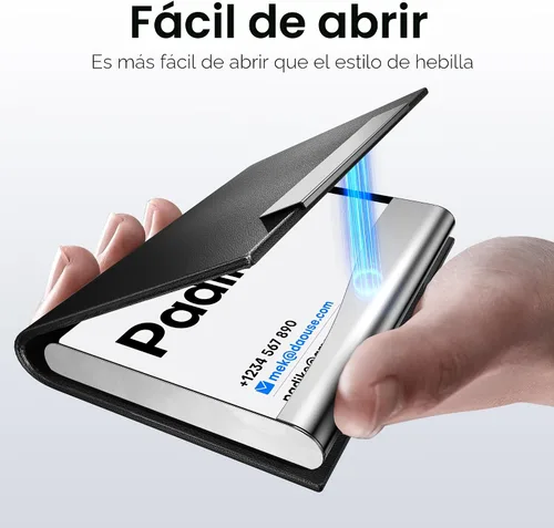 Vista 4 de Padike - Tarjetero profesional de cuero PU y acero inoxidable multitarjeta para hombres y mujeres. Estuche para tarjetas de crédito, carné de Negro