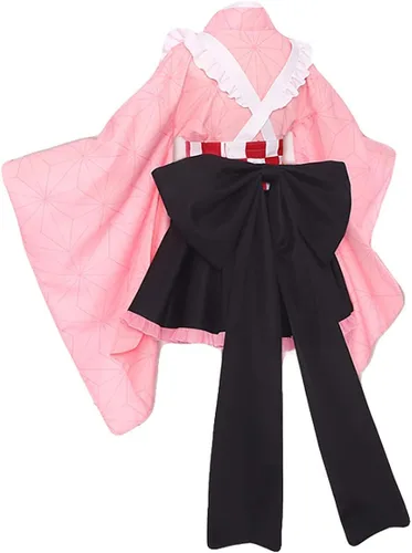 Vista 2 de Disfraz de anime Kamado Nezuko para cosplay, traje rosa, kimono, Halloween