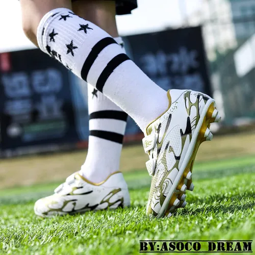 Vista 7 de ASOCO DREAM Zapatos de fútbol para niños y niñas, zapatos de fútbol para suelo firme, para jóvenes profesionales atléticos para exteriores e