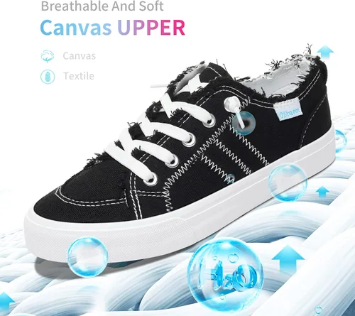 Vista 3 de Obtaom Play - Tenis de lona para mujer, color blanco deslavado y estampado de leopardo, sin cordones, a la moda