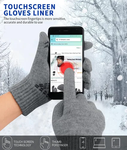 Vista 8 de FZ FANTASTIC ZONE Guantes de invierno para hombre, cálidos, térmicos, suaves, de lana, para pantalla táctil, para mujer