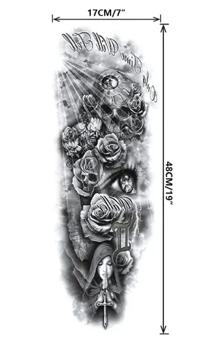 Vista 3 de Pinone Tatuaje temporal de brazo completo para hombre y mujer L19"xW7"(12 hojas)