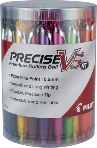 Vista 9 de PILOT Pen 26095 Precise V5 RT - Bolígrafos de punta rodante recargables y retráctiles, punta extrafina (0.02 in), colores surtidos, 7