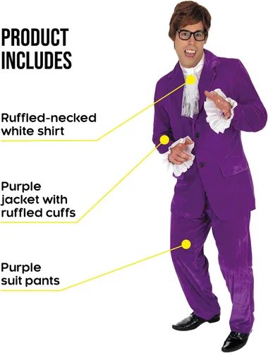 Vista 3 de fun shack Disfraz Swinger de los años 60 para hombre, disfraz de espía de los años 60, trajes de los años 60 para hombre, disfraces de Halloween
