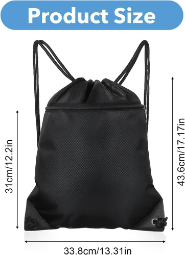 Vista 2 de Black Drawstring Backpack Bag Draw String Back Bag for Men Women, Lightweight Cinch Sack Sport Gym Backpack Bags for Beach Travel Yoga Swimming