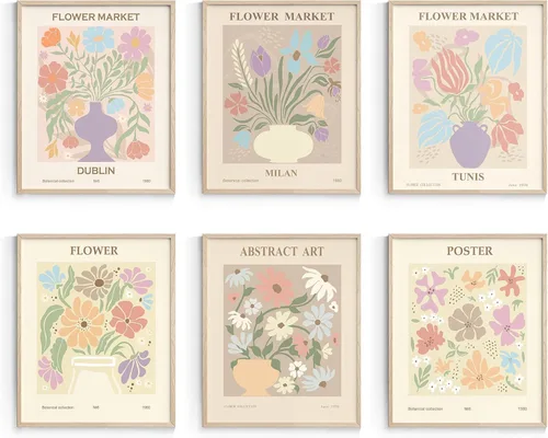 Vista 23 de Habseligkeit Láminas de Arte de Pared Danés Pastel Rosa, Pósteres de Arte de Pared Boho Matisse para Exposición, Pósteres de Mercado de Flores