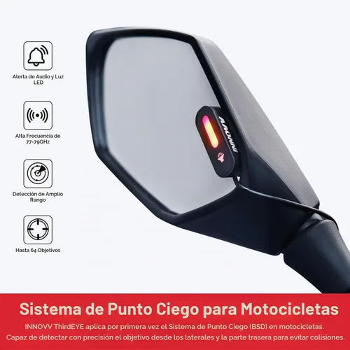 Vista 2 de INNOVV ThirdEYE - Sistema de punto ciego para motocicleta con alerta de voz e indicadores, sistema de asistente de moto impermeable, detecta