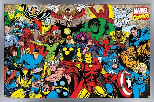 Vista 10 de Trends International Marvel Comics - Póster de pared de línea retro, 14.725 x 22.375 pulgadas, versión enmarcada de madera de granero