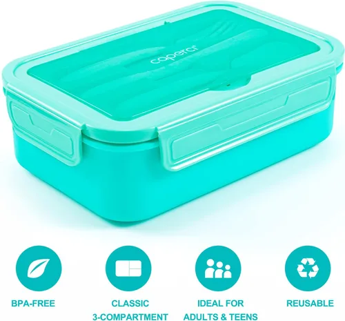 Vista 5 de Caperci Caja Bento Clásica para Almuerzo Adulto para Niños Mayores - Envase de Almuerzo de 47 oz con 3 Compartimentos Impermeable para Adultos