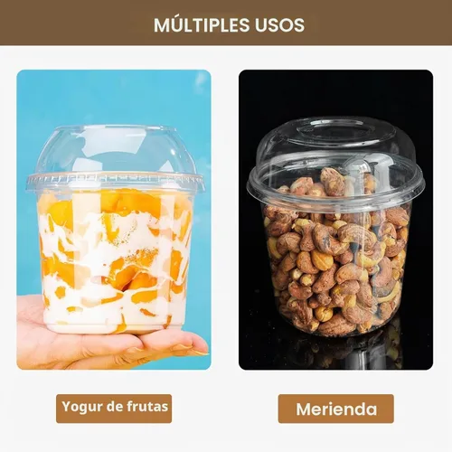 Vista 5 de Recipientes de Comida Desechables Con Tapas Y Cucharas Paquete de 50 de 24oz Vasos Para Parfait Postre Ensalada de Frutas Para Llevar Preparación
