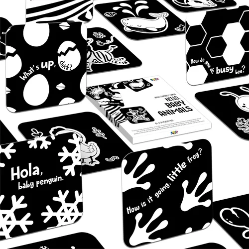 Vista 8 de 50 páginas de tarjetas de estimulación visual, 25 tarjetas de estímulo visual para bebés en blanco y negro, juego de tarjetas de desarrollo